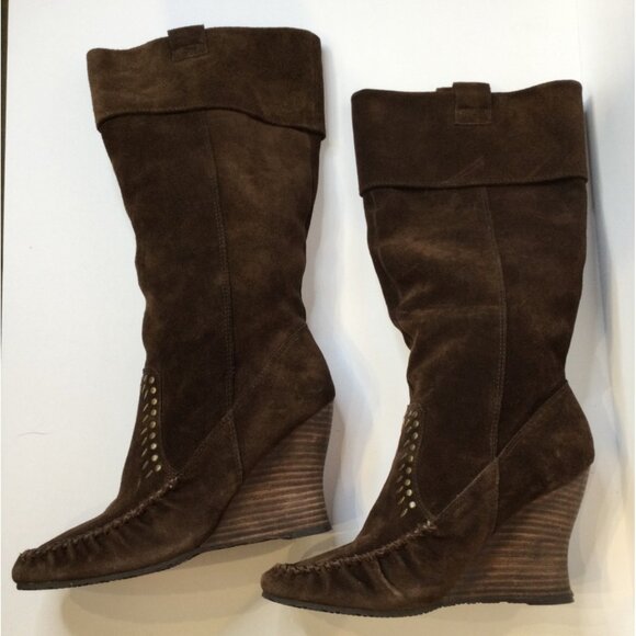 Sam Edelman Brown Suede Leather Moccasin Style Wedge Boots Size 8 M Tall - Picture 7 of 12